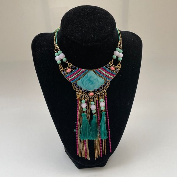 Jewelry - Women Necklace Statement Blue Turqouise/Gold Tone Fashion Jewrlry New